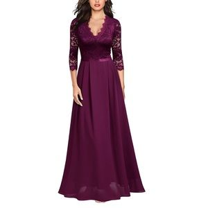 Women's Formal Floral Lace 2/3 Sleeves Long Evening Party Maxi Dress